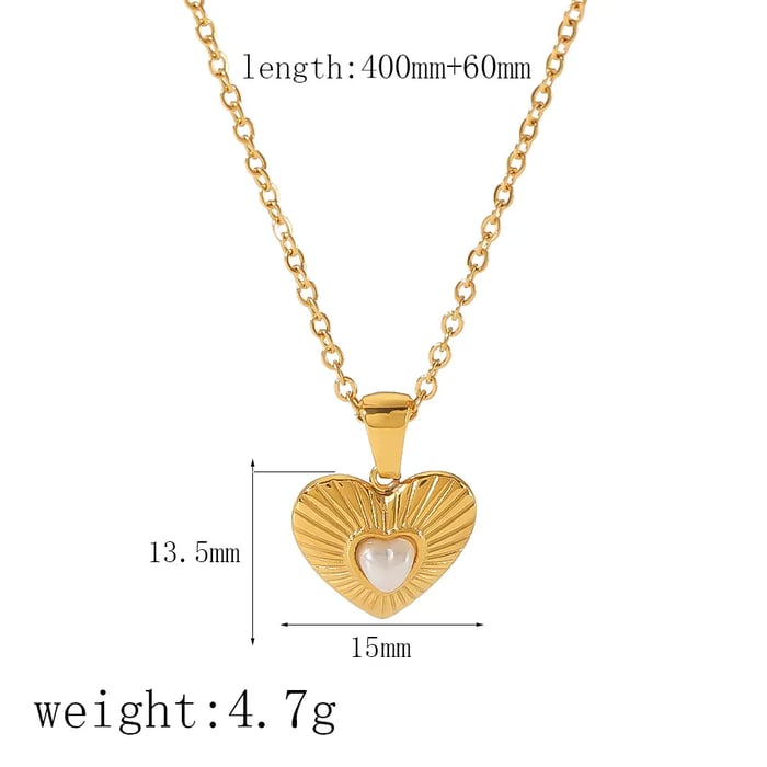 1 Piece Simple Retro Style Heart Shape Stainless Steel  Gold Color Inlay Artificial Pearl Women's Necklace Picture3